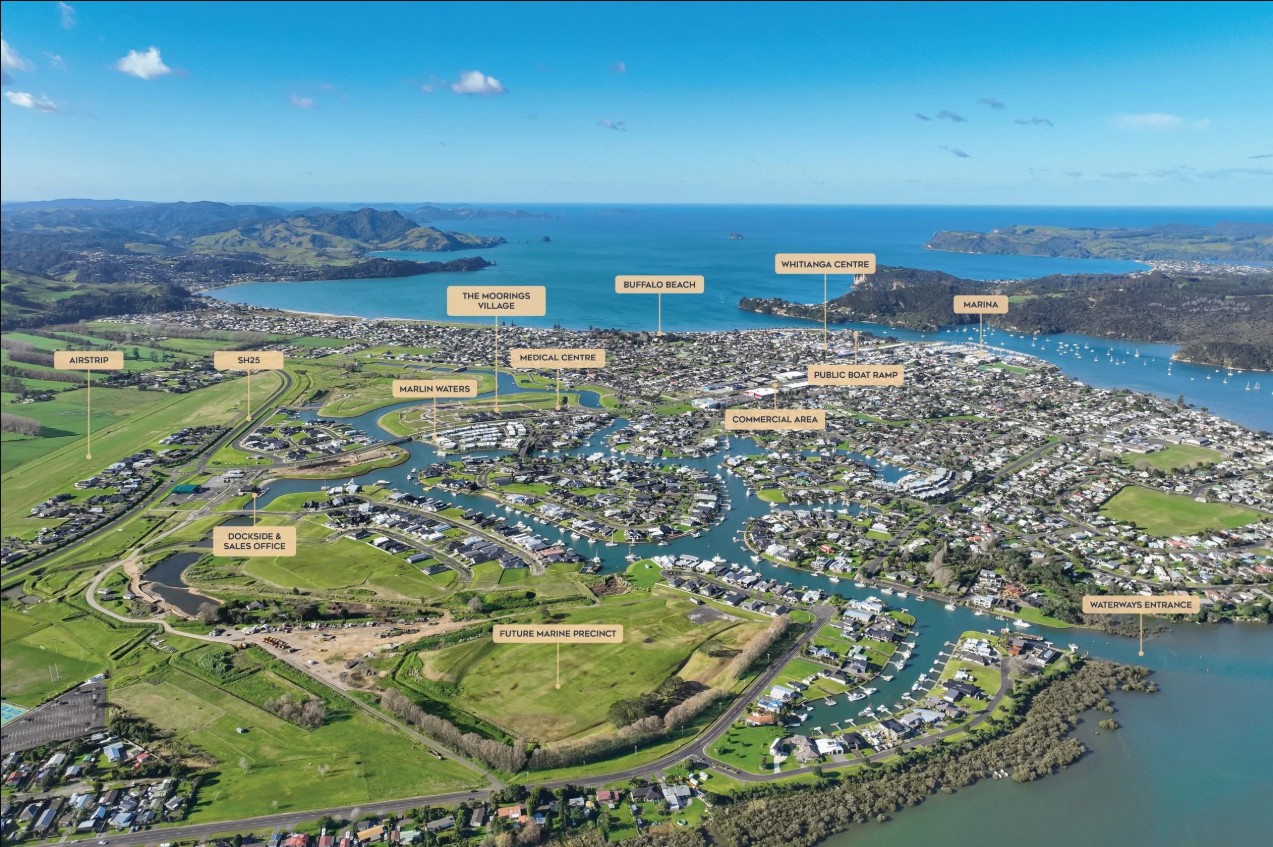 Whitianga Waterways masterplan map, showing all of the new developments and suburbs from a birds eye view